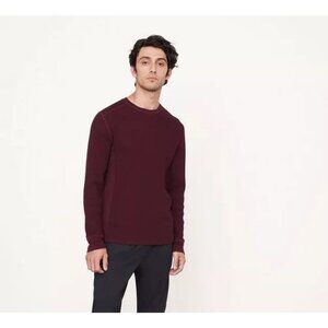 Vince Mens Pima Cotton Thermal Waffle Knit Long Sleeve Shirt Burgundy Small NEW